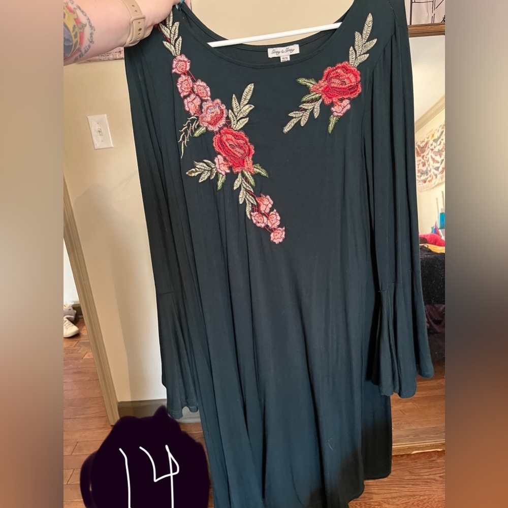 Grey and Gray Green Floral Dress